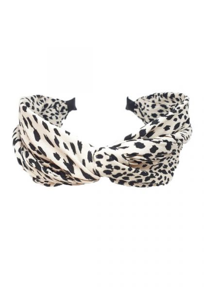 Twist Knot Headband Black and White Leopard
