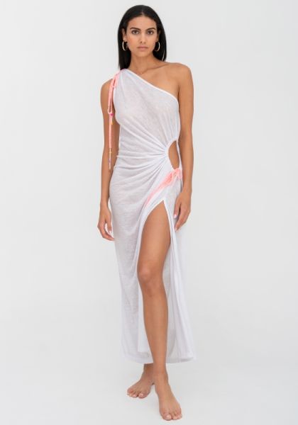 Pitusa, Ruched One Shoulder Cut Out Dress White