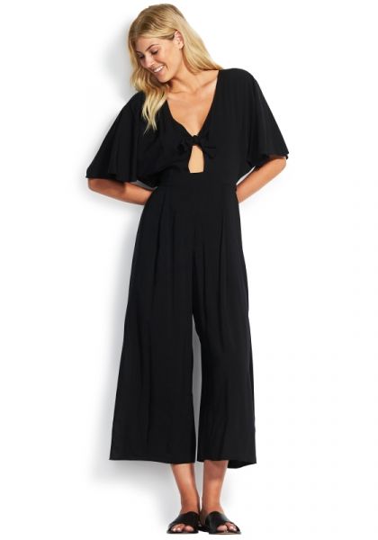 Seafolly Tie Front Jumpsuit Black