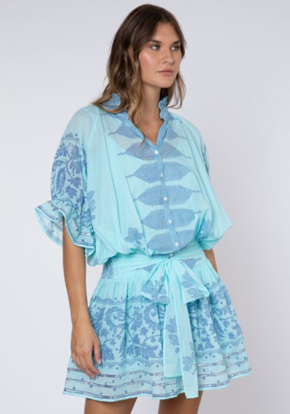 Juliet Dunn Dhaka Print Blouson Dress Blue
