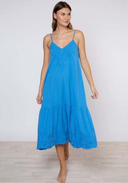Linen Embroidered Dress Klein Blue 