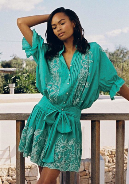 Blouson Embroidered Dress Jade