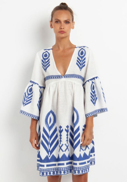 Greek Archaic Kori Mini Dress Blue and White