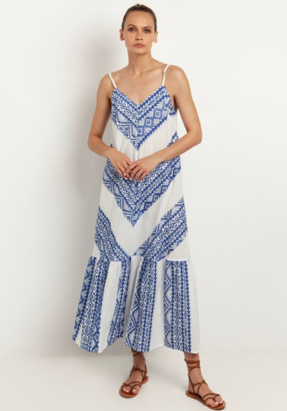 Greek Archaic Kori Strappy Maxi Dress Blue and white