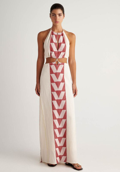 Pearl and Caviar, Knossos Maxi Cut Out Dress in Red