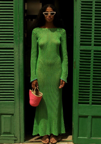 Pitusa Crochet U Back Dress in Green