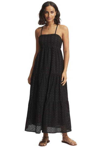 Broderie Anglaise Maxi tired dress black, seafolly